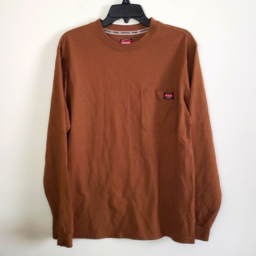 Wrangler work wear long sleeve shirt, brown, men's size medium